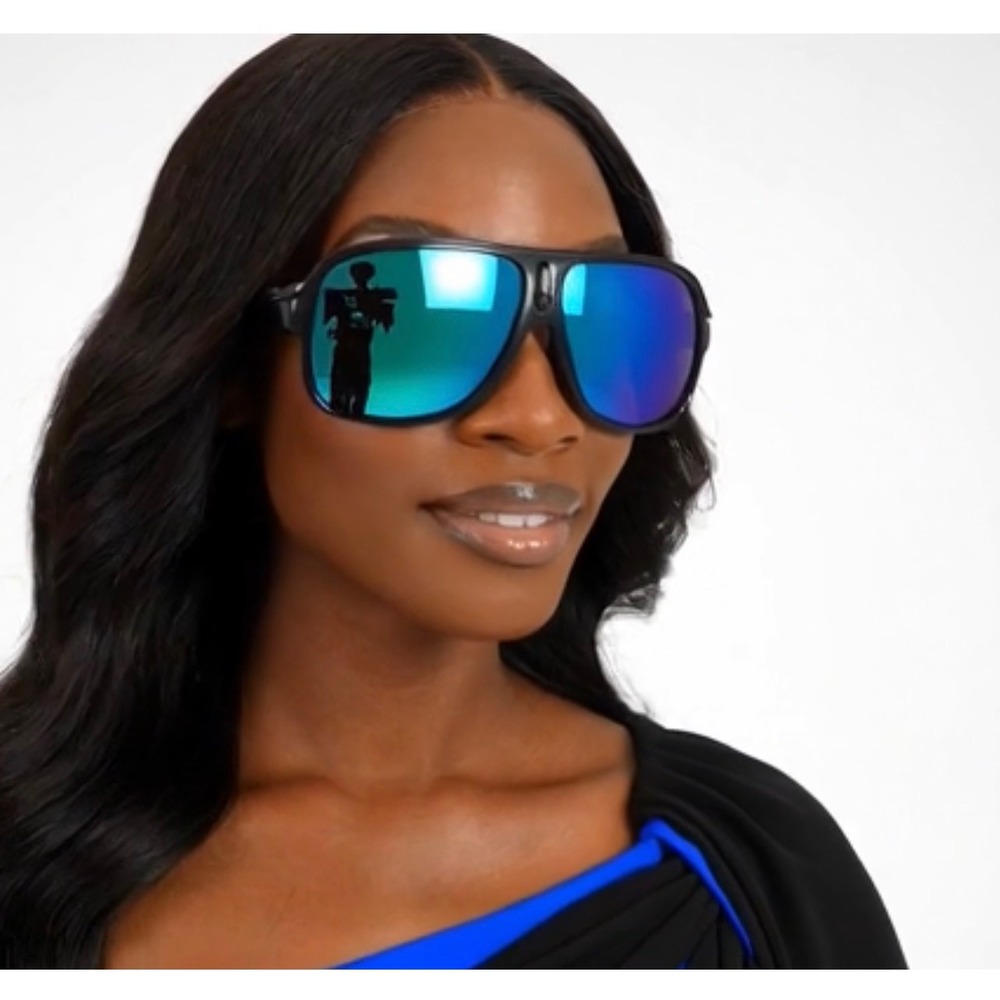 Women‎ Fashion Sunglasses Black Frame Blue Green Mirrored Lenses Outdoor Shades